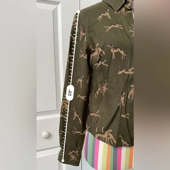 Ralph Lauren Olive Green hound print button down shirt - Picture 7 of 8
